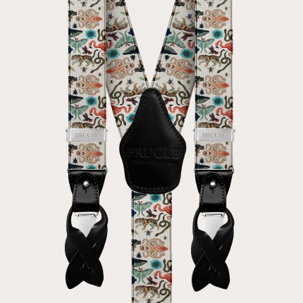Y-shape elastic satin suspenders, exotic animal pattern