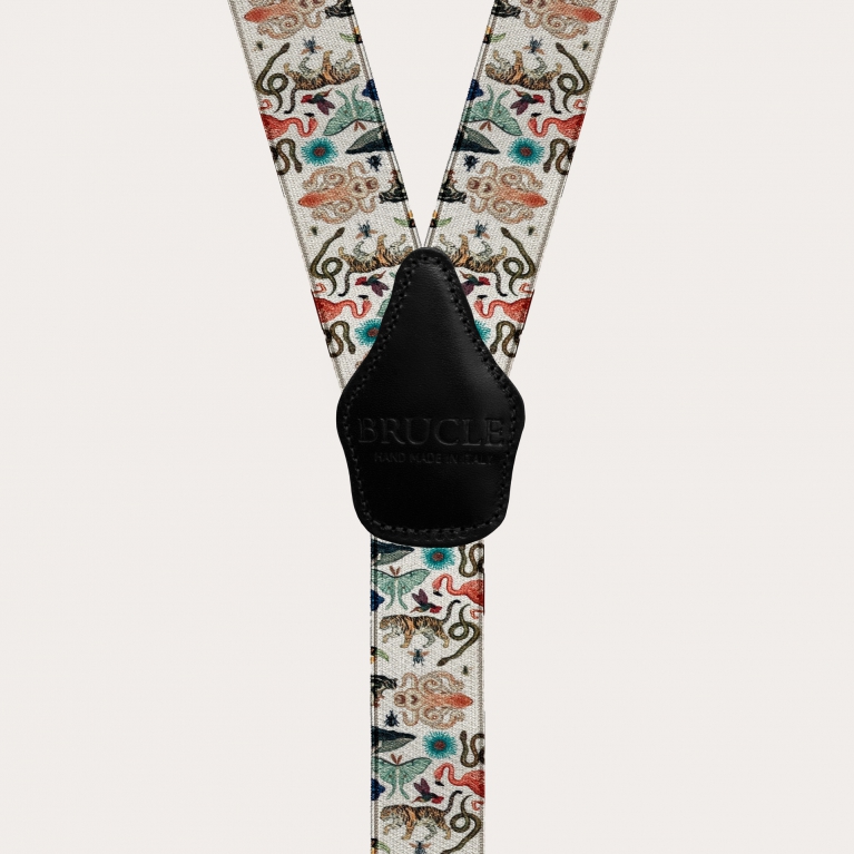 Y-shape elastic satin suspenders, exotic animal pattern