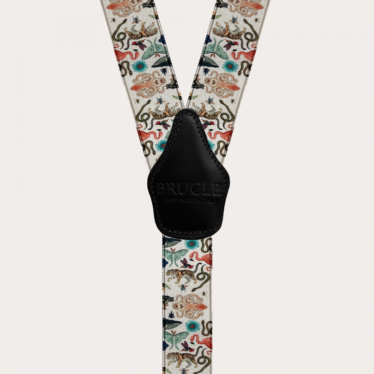 BRUCLE Y-förmige elastische Satin-Hosenträger, exotisches Tiermuster