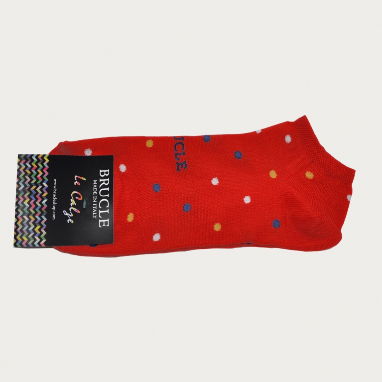 Ankle socks for the summer, red with polka dots