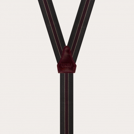 Y-shape elastic suspenders, green and burgundy regimental