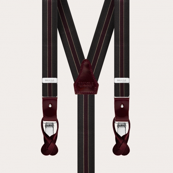 Y-shape elastic suspenders, green and burgundy regimental