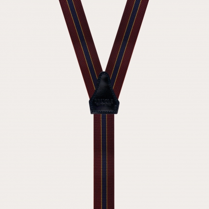 Bretelles élastiques en forme de Y, Regimental rouge bordeaux et bleu