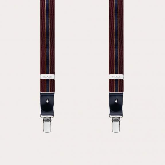 Y-shape elastic suspenders, burgundy and blue regimental