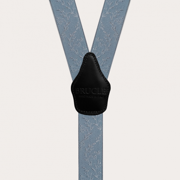 Bretelles formelles en forme de Y pour les cérémonies, papier de sucre bleu avec des accents de coleur perle