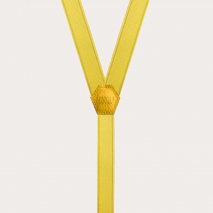 Formal skinny Y-shape elastic suspenders with clips, satin yellow