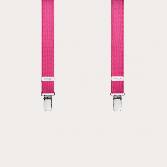 Brucle skinny Y-shape elastic suspenders with clips, satin fuchsia