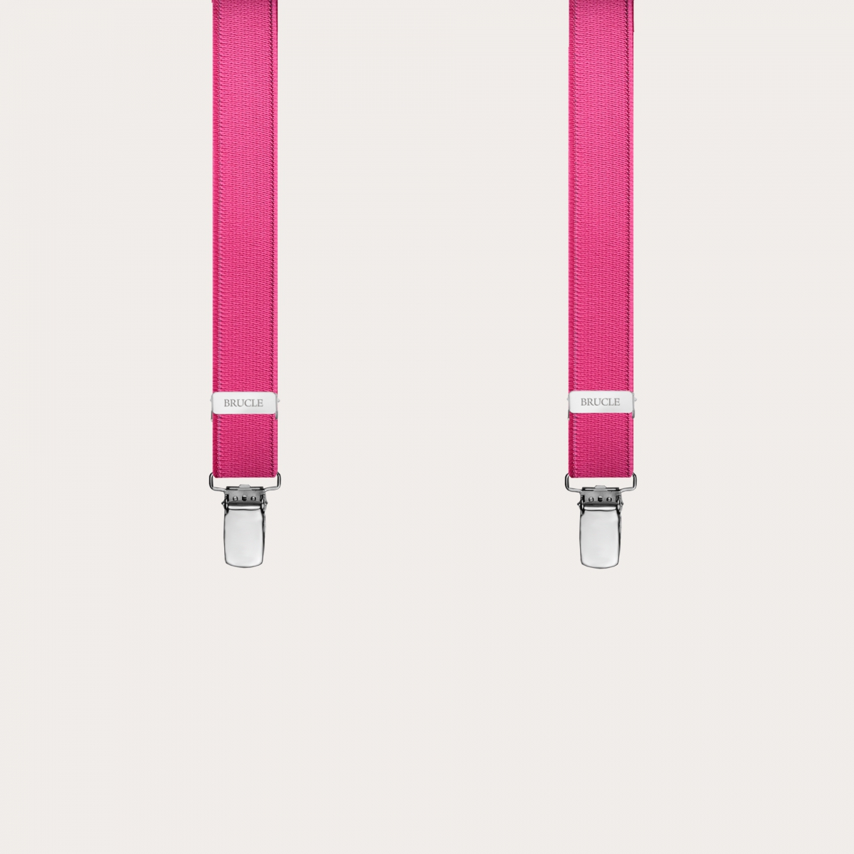 Brucle skinny Y-shape elastic suspenders with clips, satin fuchsia