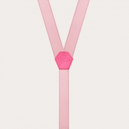 Elegant skinny Y-shape elastic suspenders with clips, satin pink