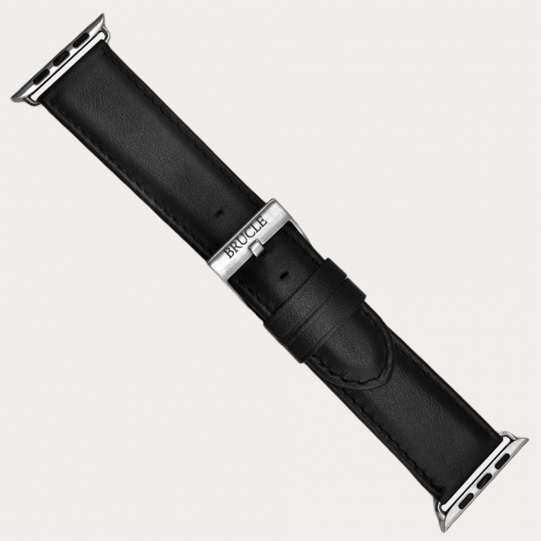 Cinturino nero in vitello per orologio compatibile con Apple Watch e Samsung Galaxy Watch