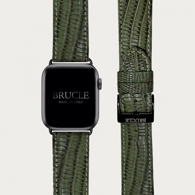 Armband kompatibel mit Apple Watch / Samsung Smartwatch, grünes Leder mit Tejus-Print