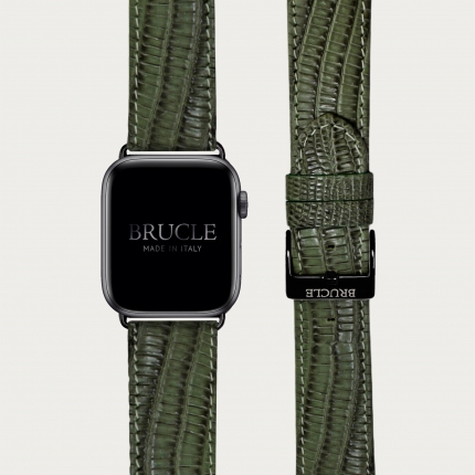 Leather Watch band compatible with Apple Watch / Samsung smartwatch, green lizard print