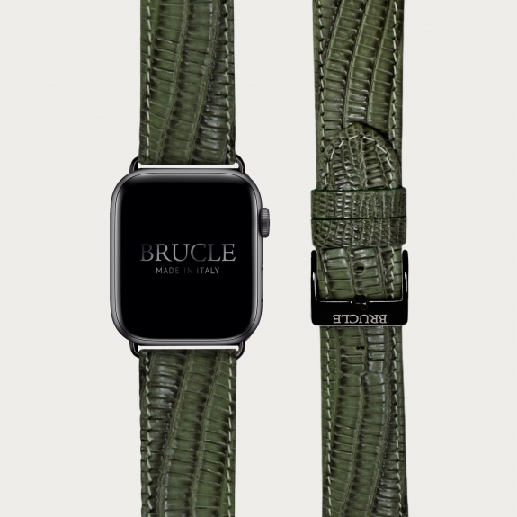 Brucle cinturino per orologio in pelle stampa tejus verde, Compatibile con Apple Watch / Galaxy Samsung