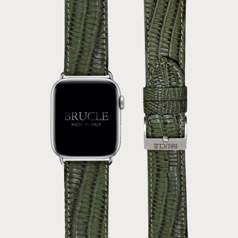 Bracelet en cuir pour montre, Apple Watch et Samsung smartwatch, imprimé tejus, vert