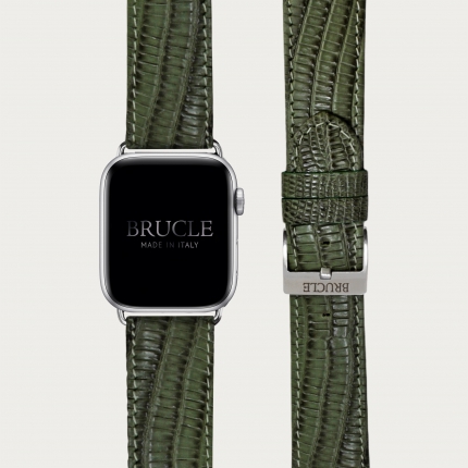 Brucle cinturino per orologio in pelle stampa tejus verde, Compatibile con Apple Watch / Galaxy Samsung