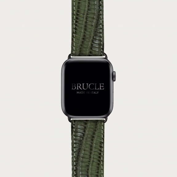 Bracelet en cuir pour montre, Apple Watch et Samsung smartwatch, imprimé tejus, vert