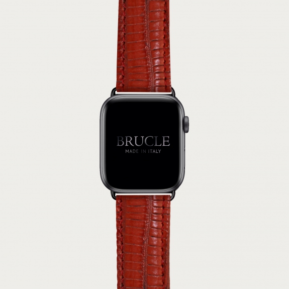 Bracelet en cuir pour montre, Apple Watch et Samsung smartwatch, imprimé tejus, rouge
