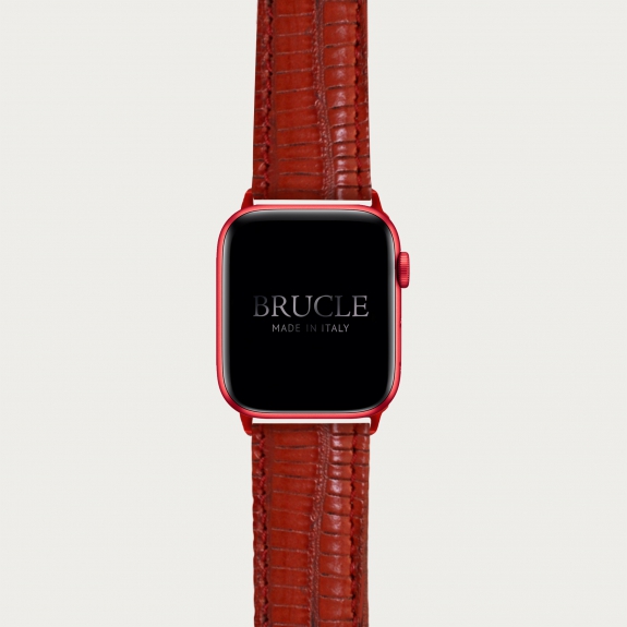 Brucle cinturino rosso in pelle stampa tejus per orologio, Compatibile con Apple Watch / Galaxy Samsung