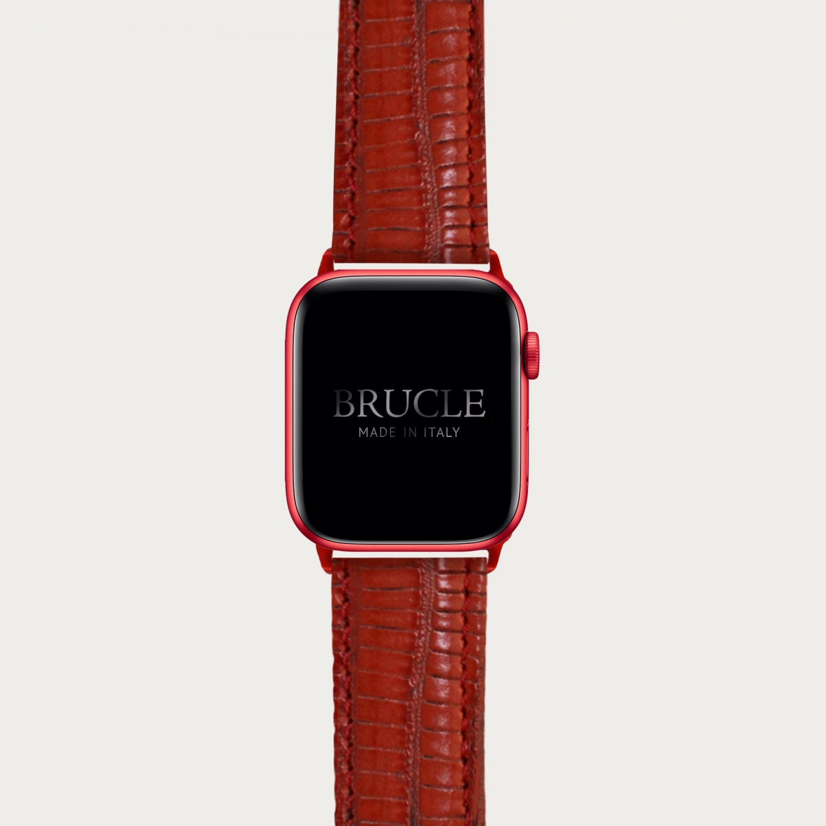 Brucle Armband kompatibel mit Apple Watch / Samsung Smartwatch, rot farbenes Leder mit Tejus-Print