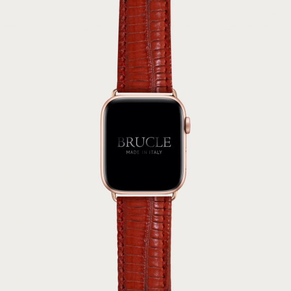 Armband kompatibel mit Apple Watch / Samsung Smartwatch, rot, leder mit tejus-print