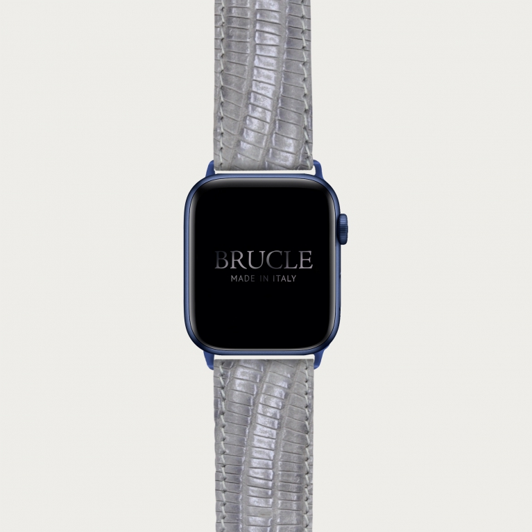Armband kompatibel mit Apple Watch / Samsung Smartwatch, grau, leder mit tejus-print