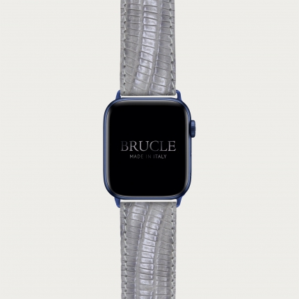 Bracelet en cuir pour montre, Apple Watch et Samsung smartwatch, imprimé tejus, gris