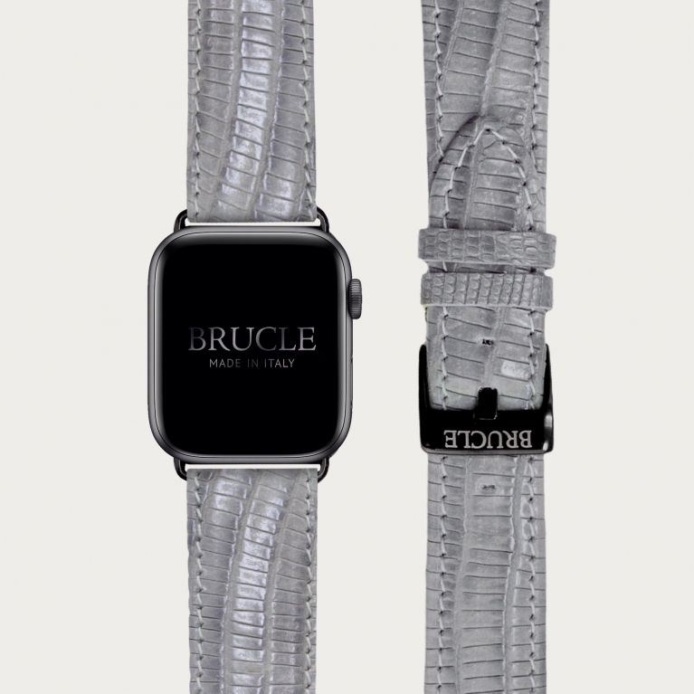 Cinturino grigio in pelle stampata per orologio, Apple Watch e Samsung Galaxy Watch