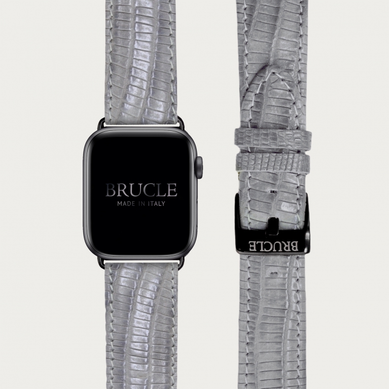 Cinturino grigio in pelle stampata per orologio, Apple Watch e Samsung Galaxy Watch