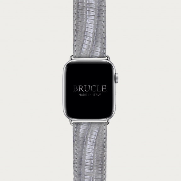 Brucle Armband kompatibel mit Apple Watch / Samsung Smartwatch, grau farbenes Leder mit Tejus-Print