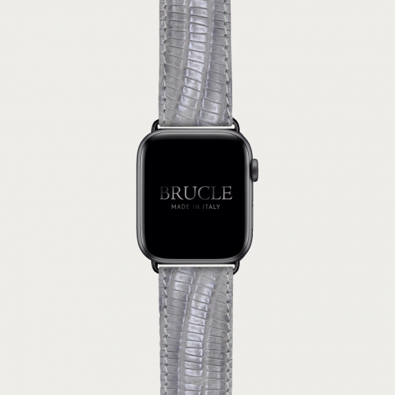 Brucle Armband kompatibel mit Apple Watch / Samsung Smartwatch, grau farbenes Leder mit Tejus-Print