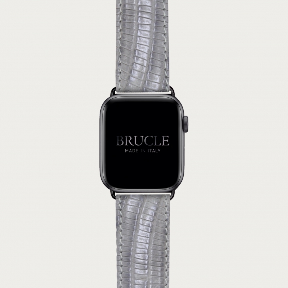 Brucle Bracelet en cuir pour montre, Apple Watch et Samsung smartwatch, imprimé tejus, gris
