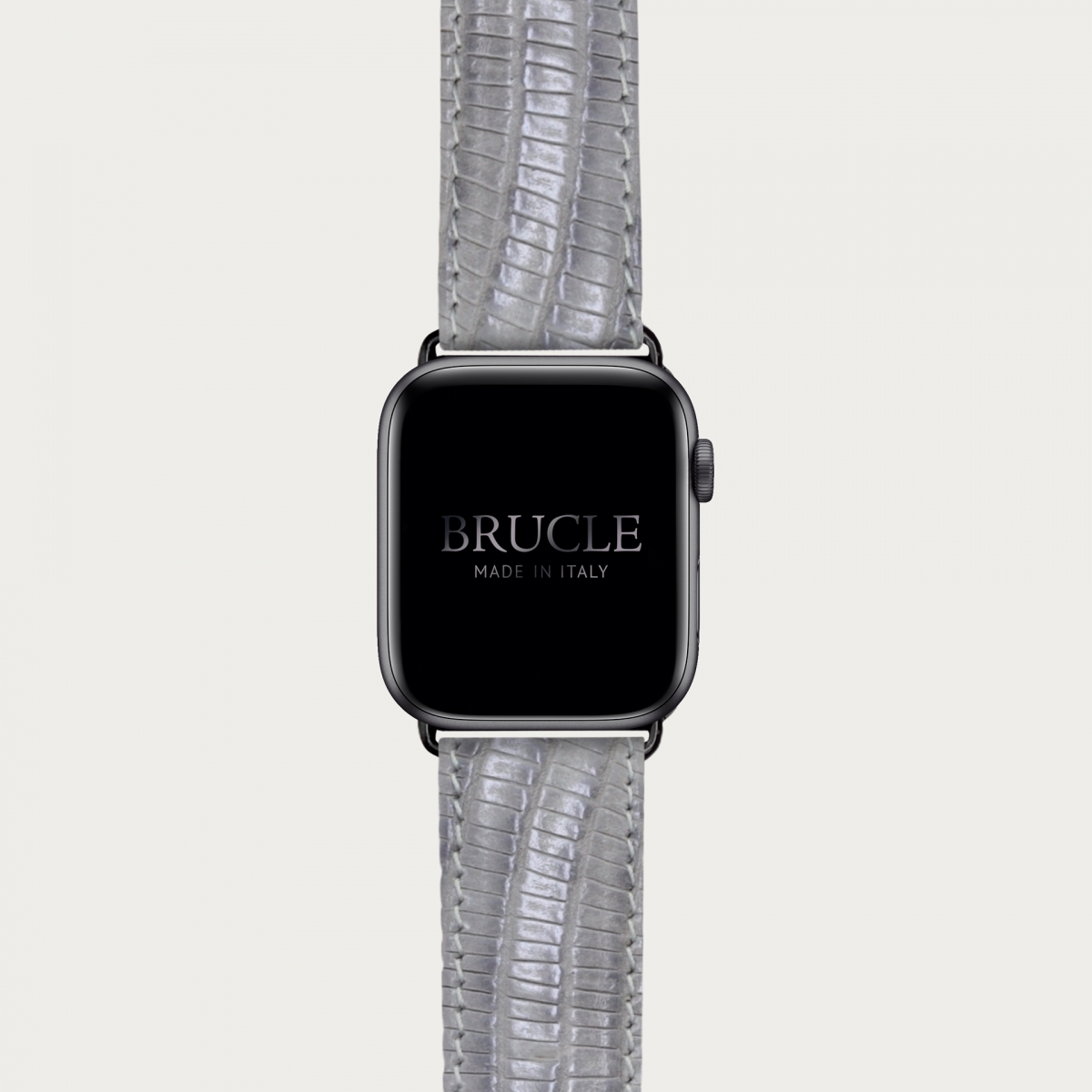 Brucle Armband kompatibel mit Apple Watch / Samsung Smartwatch, grau farbenes Leder mit Tejus-Print