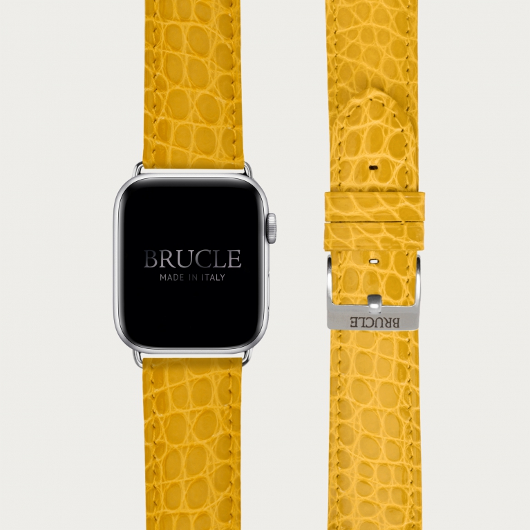 Bracelet montre alligator jaune, compatible Apple Watch et Samsung smartwatch, imprimé tejus, jaune