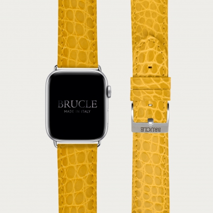 Alligator leather watch band compatible with Apple Watch / Samsung smartwatch, yellow