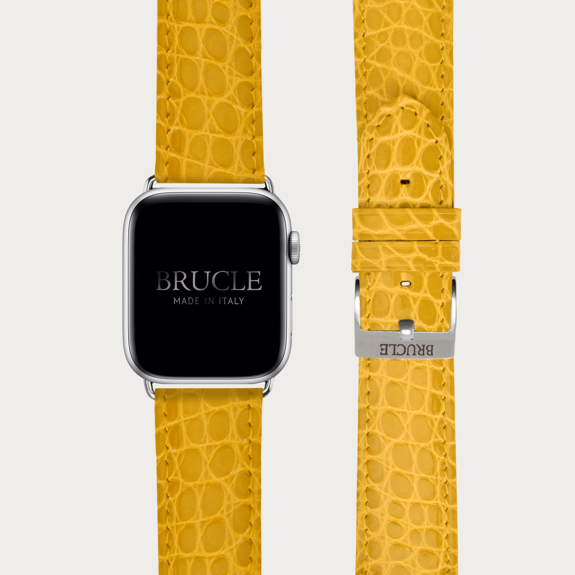 Brucle Bracelet en cuir pour montre, Apple Watch et Samsung smartwatch, alligator jaune