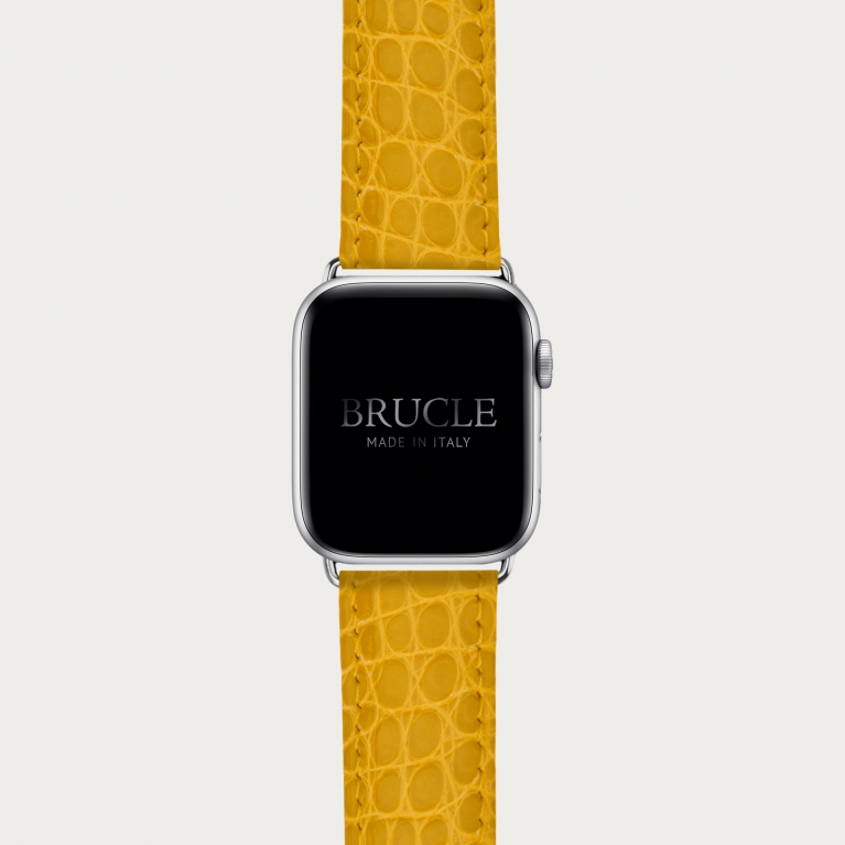 Gelbes Alligatorleder-Armband für Uhr, Apple Watch und Samsung Galaxy Watch