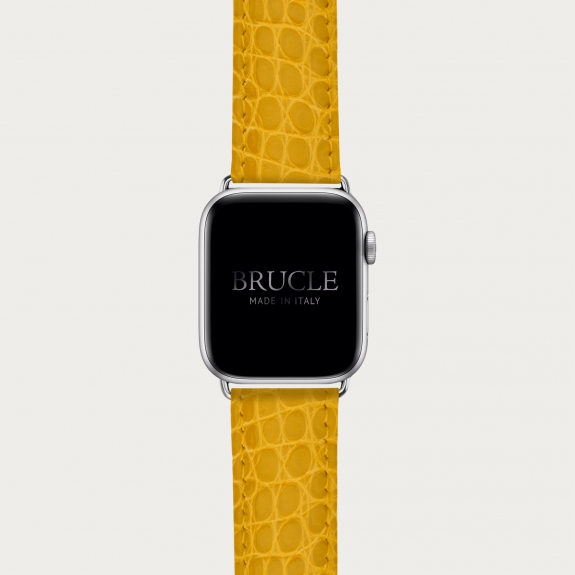 Bracelet montre alligator jaune, compatible Apple Watch et Samsung smartwatch, imprimé tejus, jaune