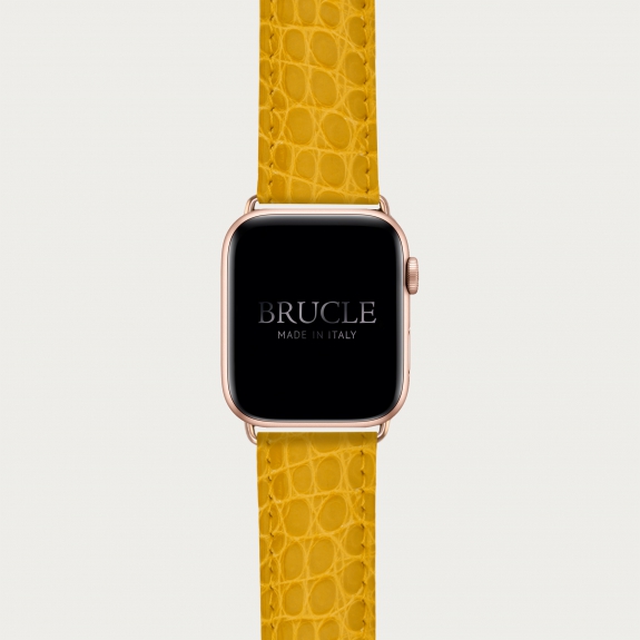 Brucle Bracelet en cuir pour montre, Apple Watch et Samsung smartwatch, alligator jaune