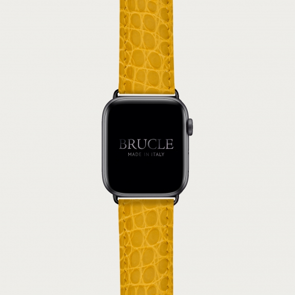 Brucle Bracelet en cuir pour montre, Apple Watch et Samsung smartwatch, alligator jaune