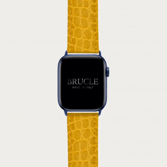 Brucle Bracelet en cuir pour montre, Apple Watch et Samsung smartwatch, alligator jaune