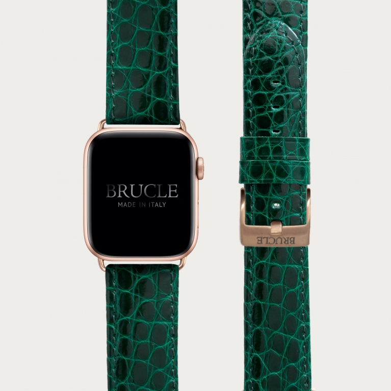 Alligator leather watch band compatible with Apple Watch / Samsung smartwatch, green