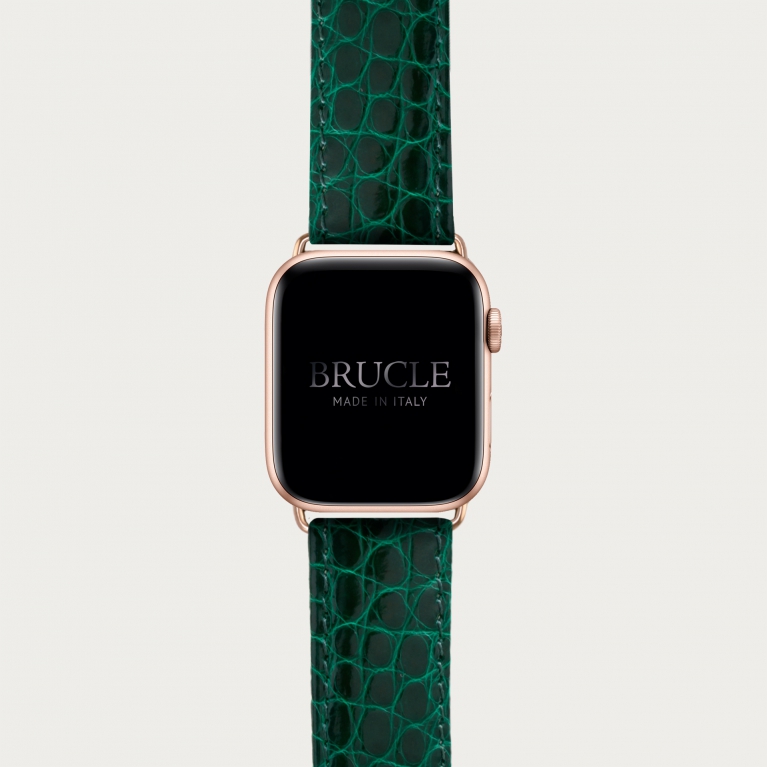 Bracelet montre alligator vert, compatible Apple Watch et Samsung smartwatch, imprimé tejus, jaune