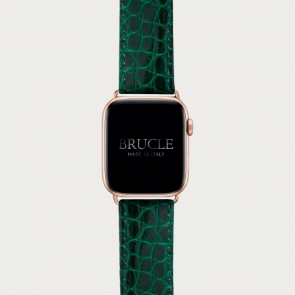 Bracelet montre alligator vert, compatible Apple Watch et Samsung smartwatch, imprimé tejus, jaune