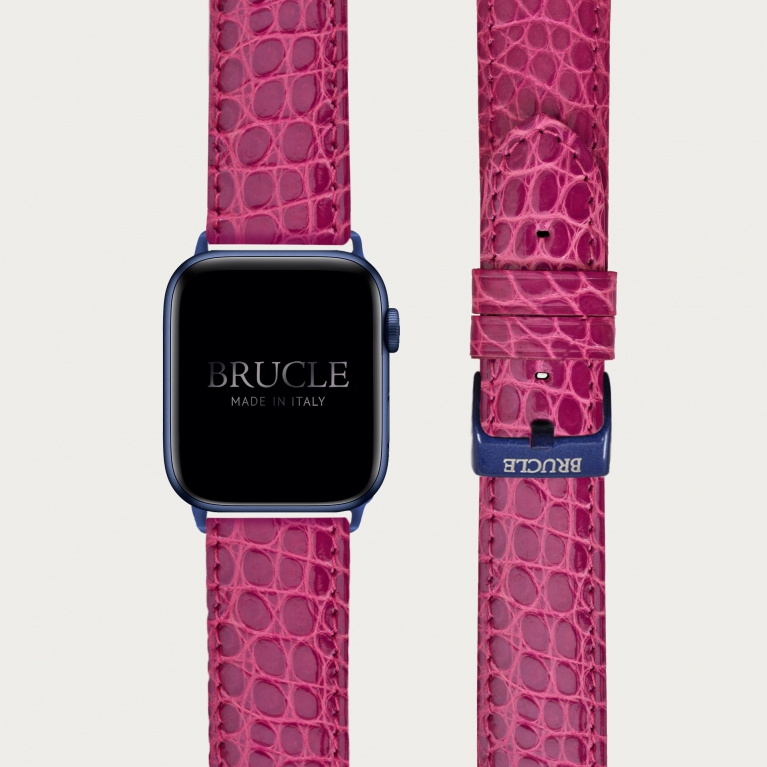 Pink Alligator leather watch band compatible with Apple Watch / Samsung smartwatch