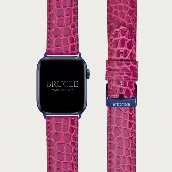Cinturino rosa in alligatore per orologio, Apple Watch e Samsung Galaxy Watch