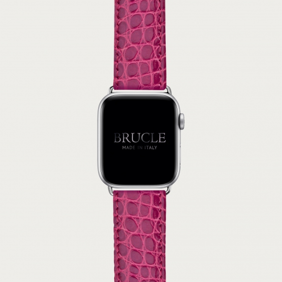 Cinturino rosa in alligatore per orologio, Apple Watch e Samsung Galaxy Watch
