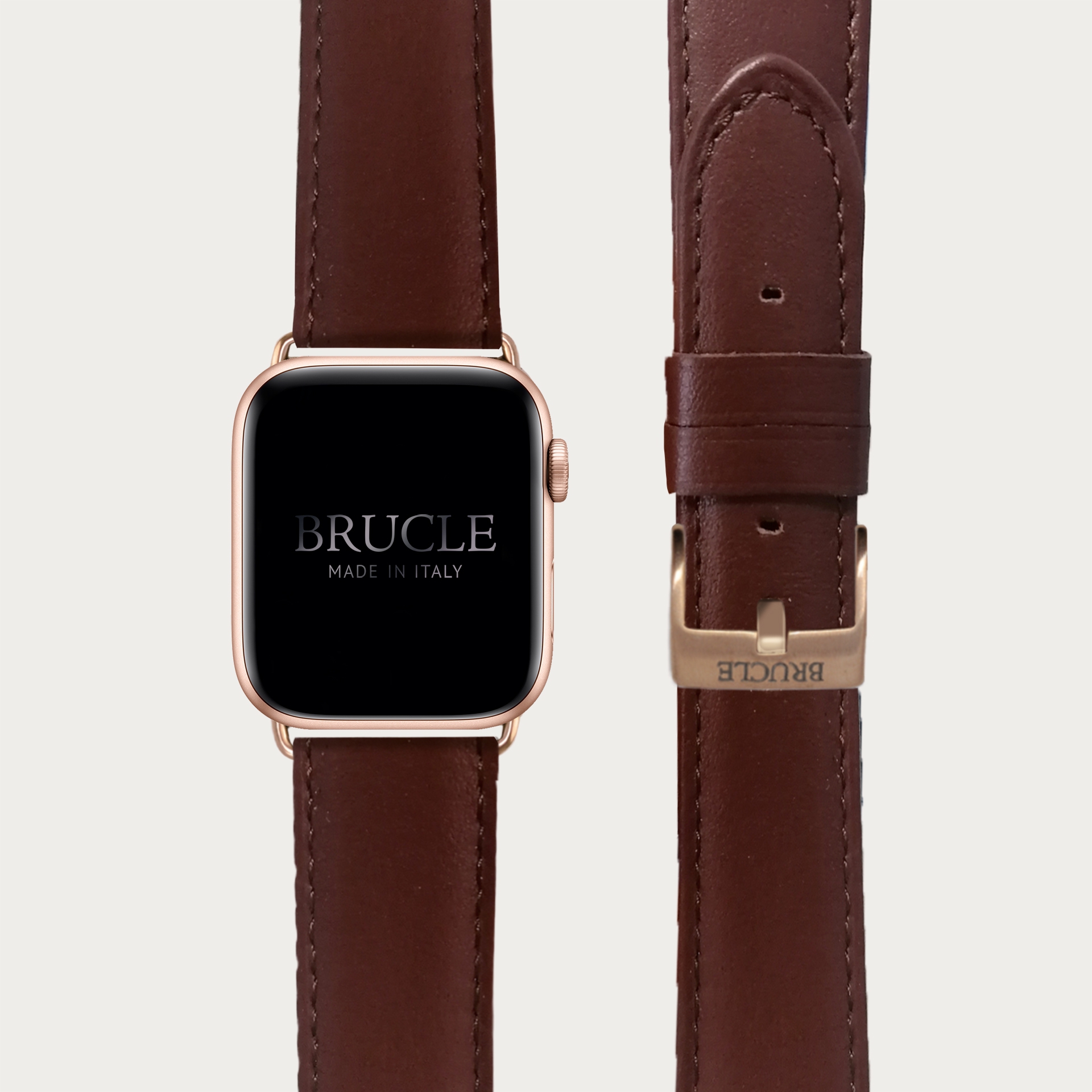 Leather Watch band compatible with Apple Watch / Samsung smartwatch, brown "inglese"