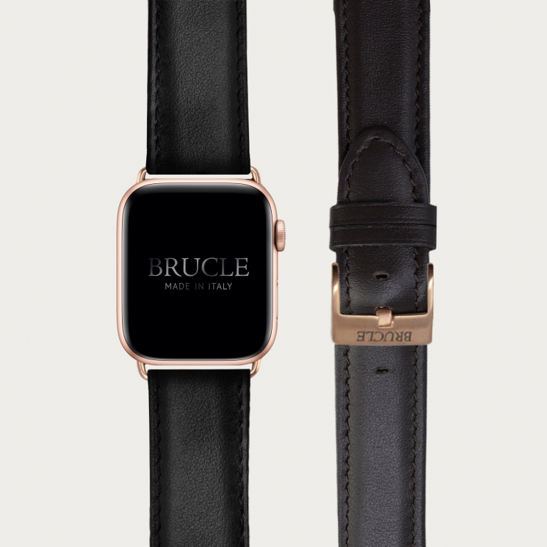 Cinturino nero in vitello per orologio compatibile con Apple Watch e Samsung Galaxy Watch