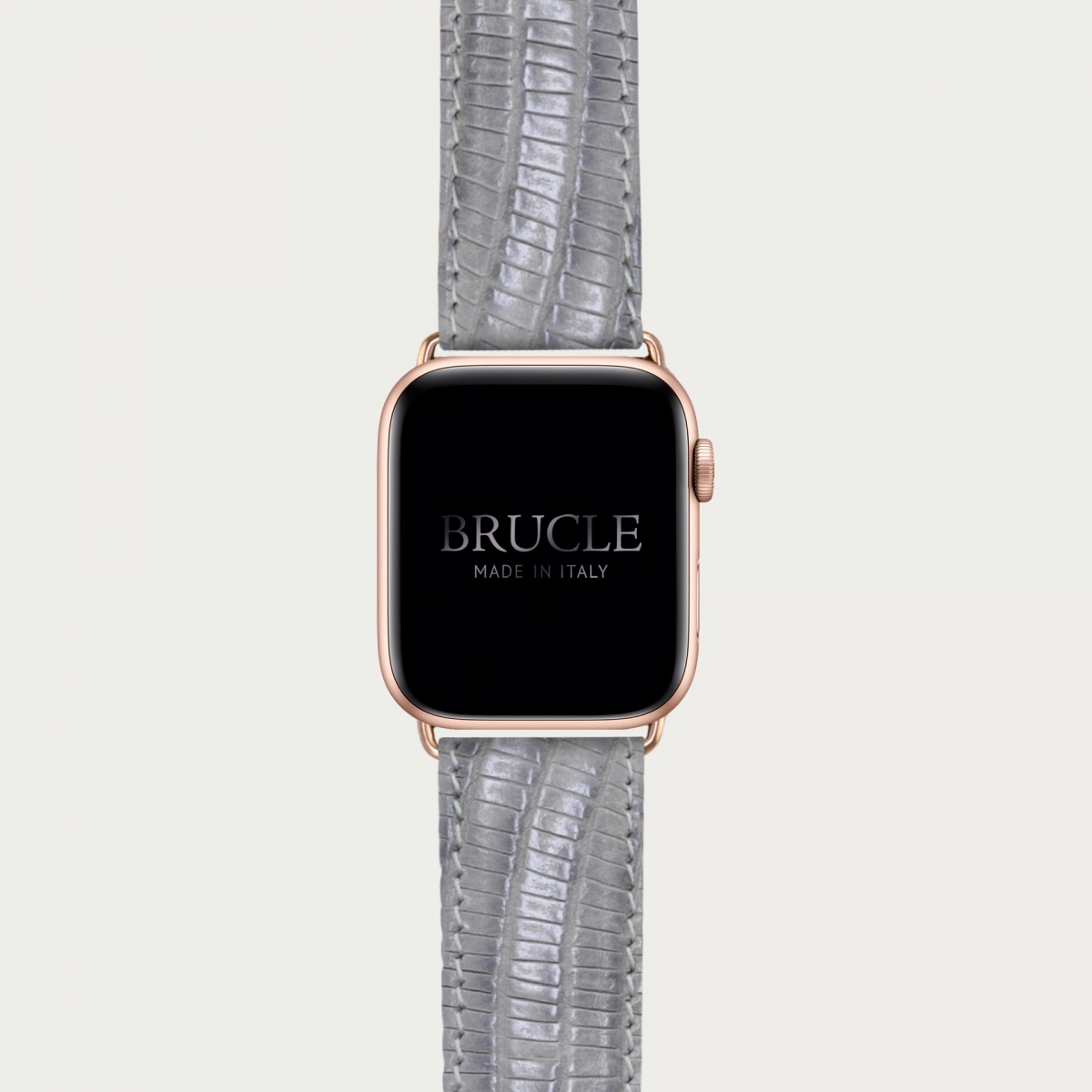 Brucle Armband kompatibel mit Apple Watch / Samsung Smartwatch, grau farbenes Leder mit Tejus-Print