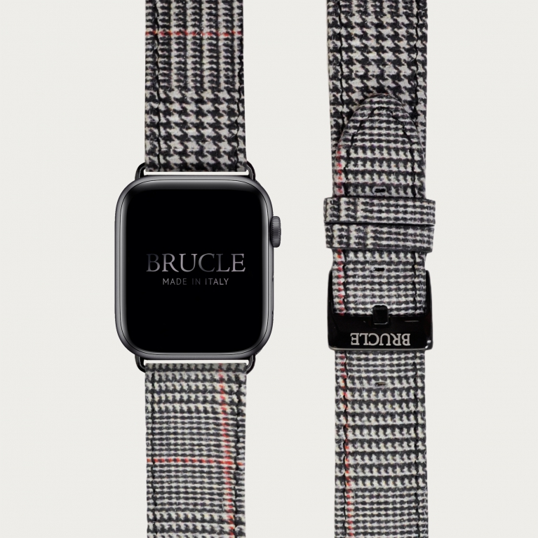 Leather Watch band compatible with Apple Watch / Samsung smartwatch, tartan print